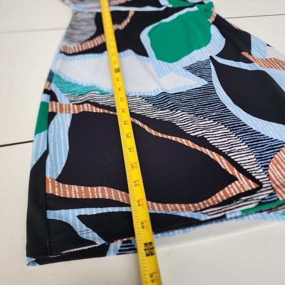 Nine West White Green Tan Faux Wrap Career Knee Length Spring Dress Short S - Picture 9 of 11